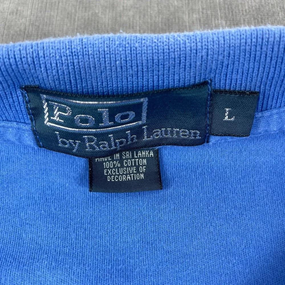 Polo Ralph Lauren Men Large Blue Short Sleeve Polo Shirt Orange Pony Logo